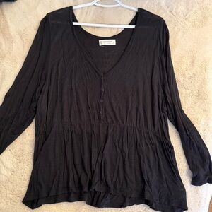 Lucky Brand Black Half Button Long Sleeve Top